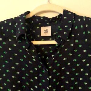 Cabi Blue, Green and White dot Blouse